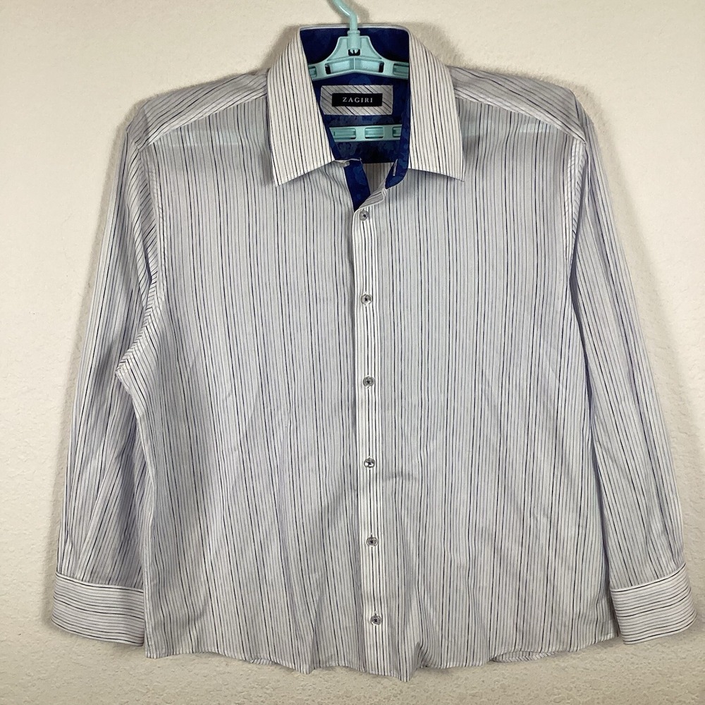 Zagiri Mens Button Up Shirt Sz XL Long Sleeve Striped Comfort Casual Soft